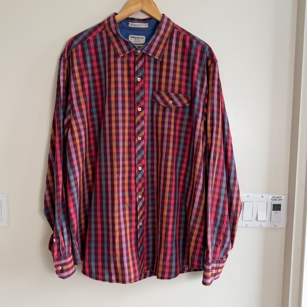 Tommy Bahama Plaid Button Front Shirt Multi-Color Mens XL Island Modern‎ Fit